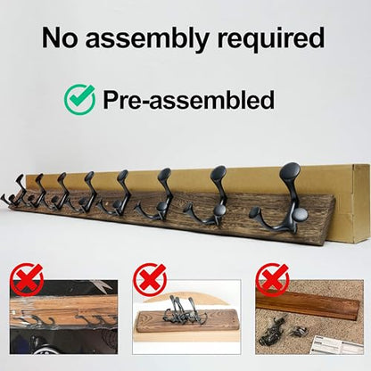 WEBI Coat Rack Wall Mount,17" Solid Wood Coat Hooks Wall Mounted Coat Hanger,16" Hole to Hole,Heavy Duty Hook Rack Rail,3 Triple Hooks for Hanging Coats,Jacket,Clothes,Hat,Weathered Brown,2 Packs - color: Weathered Brown, size: 17 Inch(2 Pcs)