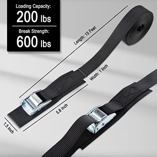 Cartman 1" x 15'Lashing Straps with Adjustable Cam Buckle Cargo Tie Down with Protective Pad, 8 Pack, Black - color: Black, size: 8 PK