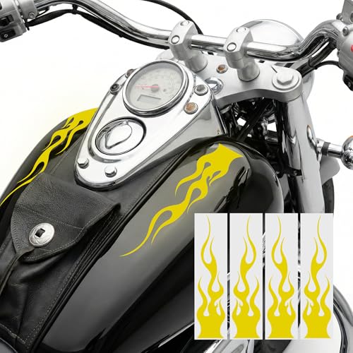 Bright Knight Decals Reflective Flame Stickers, Set of 4 Large Yellow Flame Decals for Vehicles, Outdoor Waterproof 3M Vinyl Motorcycle Helmet Stickers for Safety Visibility with Clean Removal - color: Yellow, size: Pack of 4