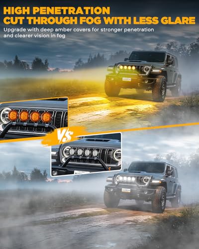 Auxbeam P4 Series 4 Inch Deep Amber Light Covers 2300K Dark Amber Tint Round Off-Road Light Lens Cap LED Pods Covers Reduce Glare for Fog & Dust Low Visibility, 2 Packs - color: P4 Series 4" Amber Covers