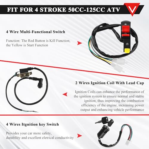 PRO BAT Full Wiring Harness Loom Solenoid Coil Regulator 50cc 70cc 90cc 110cc 125cc Dirt Pit Bike Electric Start Engine - style: C7HSA Spark Plug Style