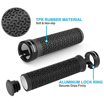 GPMTER Bike Handlebar Grips, Single Lock on Bicycle Handle Bar, for BMX, Mountain, MTB, Beach Cruiser, Scooter, Folding Bike, Soft Non-Slip-Rubber Hand Grip Comfortable Ergonomic - color: Black