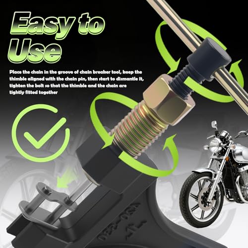 Motorcycle Chain Breaker with 420 Chain Master Link,Motorcycle Chains Tool Kit with Breaker Thimble,Professional Chains Removal Tool Kit for 530 525 520 428 420 415 410 - color: 1*Chain Breaker + 1*Replacement Pin + 5* 420 Chain