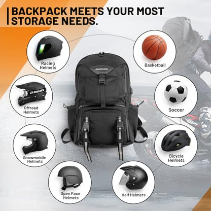 Oumurs Motorcycle Backpack 50L, Waterproof 1680D Oxford Fabric, Expandable, Motorbike Helmet Bag, Reflective, Helmet Strap, USB, Large Capacity, Laptop Rucksack, Long Distance Travel Backpack, Black - color: Black