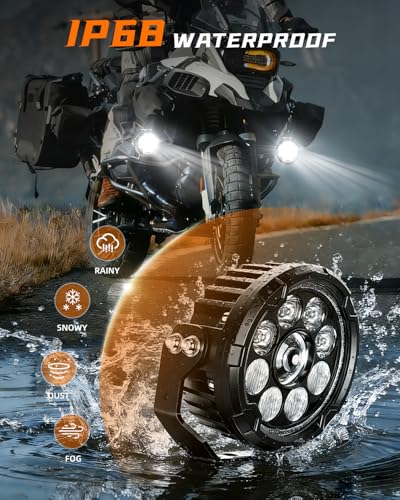 CO LIGHT 4.5 Inch Motorcycle Fog Lights 120W White/Yellow Auxiliary Lights Hi/Lo Beam Amber/White DRL with Amber Mask and Dimming Wiring Harness for Motorcycle ATV UTV ADV Night Riding - color: D040WY