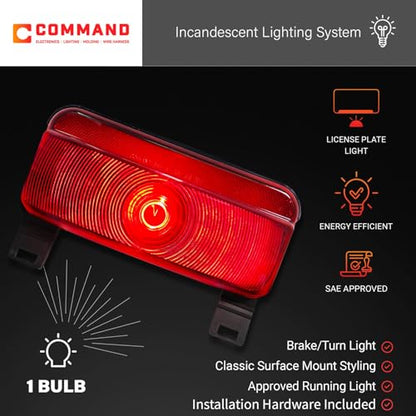 Command Electronics OEM 12V Incandescent RV & Trailer Tail Light with License Plate Bracket - Made in USA - Brake Light with Built-in Reflector - Hardware & Connectors Included | Black Trim (1 Pack) - size: 1 Pack, style: With Plate Holder