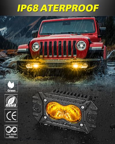 Amber Flush Mount LED Pods, AKD Part Flood CREE LED Flush Mount Fog Lights 40W Amber Chase Lights Bumper Driving Backup Reverse Light Pods for Trucks Pickup SUV UTV ATV Snowmobile - color: Amber Flush