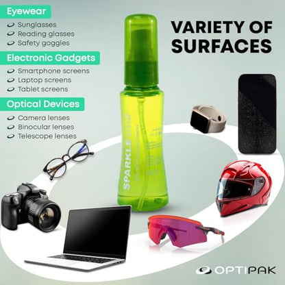 Sparkle Vivid Anti-Reflective Safe Lens Cleaner Spray Kit - (2) 2oz Glasses Cleaner Spray & (2) Microfiber Cloth for Eyeglasses, Sunglasses, Lenses, Screens and Camera Cleaning Kit (4 Piece Set) - style: Green | 2x2oz Lens Spray + 2 Microfiber Cloth