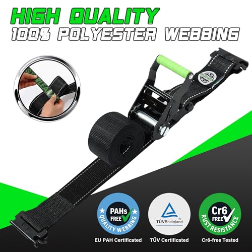Heavy Duty Wheel Chock Tie Down Straps Set (2PK) - 4,400lb Guaranteed Max Break Strength, (2) 2" x 8' Trailer Tire Straps with (4) Wheel Chocks for ATV, UTV or Tractors - style: 2PK - Black