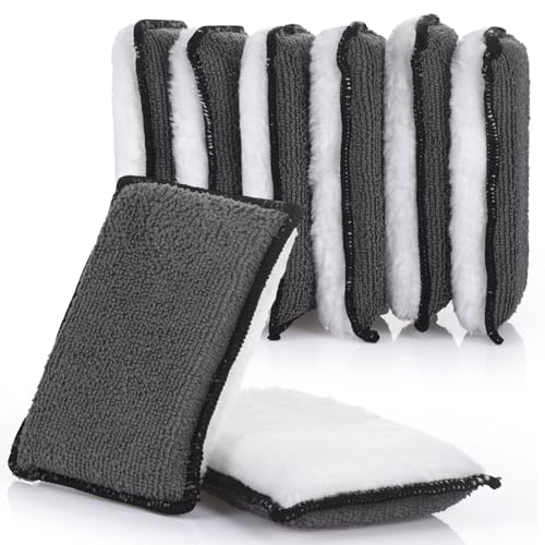 Mudder 8 Pcs Car Interior Scrubbing Sponge 5'' x 3'' Fiber Car Wax Applicator pad Household Cleaning Sponges for Leather Car Seat Couch Cleaning (Gray White) - color: Gray White