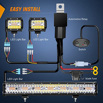 Nilight 20Inch 420W LED Light Bar 2PCS 4Inch 60W Light Pods Amber White Strobe 6 Modes Memory Function Reset Function Off Road Truck with 16AWG Wiring Harness Kit-3 Lead - color: Amber&White - 20Inch Light Bar + 2Pcs 4Inch Pods + Wiring Harness + 6 Modes