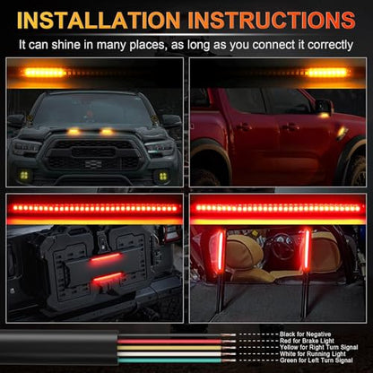 LivTee Universal 8" Flexible LED Light Strip with Tail Brake Stop Turn Signal Lights All-in-one for Motorcycle Scooter Quad Cruiser Off Road, Red/Amber - color: Rear