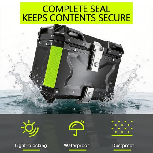 Motorcycle Top Case 45L Aluminum Alloy Motorbike Tail Box with Waterproof Lid & Anti-Shock Detachable Suitable for Stowing Helmets and Luggage