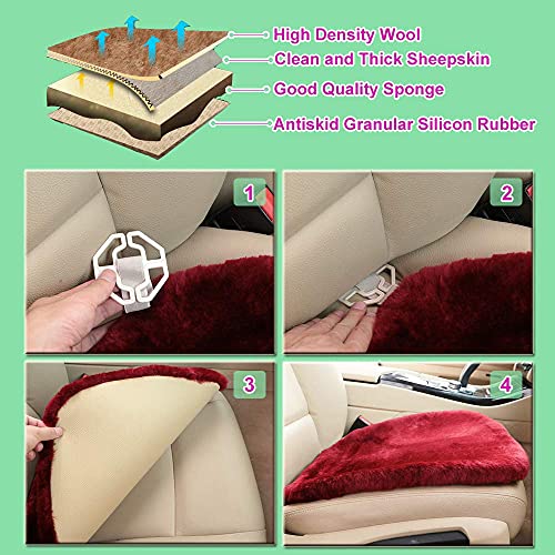 OGLAND Fluffy Fuzzy Genuine Sheepskin Car Seat Belt Covers and Seat Covers