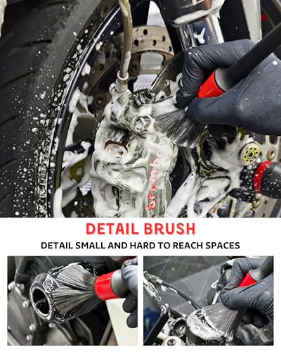 oesee Motorcycle Cleaning Brush Kit, Easy Reach Brush, Wool Wash Mitt, Stiff Tire Brush, Detailing Brush& Microfiber Towel for Motorcycle Mudguard, Rims, Paint, Exhaust - size: Blue(5 Pack)