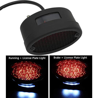 FATECIM Motorcycle LED Tail Light Cat Eye Rear & Brake Light Red Lens Integrated License Plate Lamp Universal Fit for Motorcycle/Cruisers/Bikes (Black) - color: 3036-Black