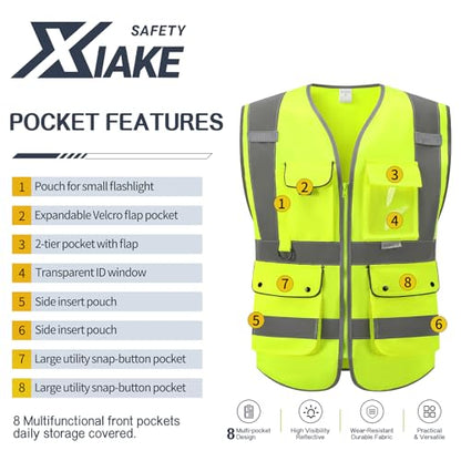 XIAKE Reflective Safety Vest for Men & Women High Visibility Class 2 Vest with Pockets Meets ANSI Standards - color: Yellow, size: Medium