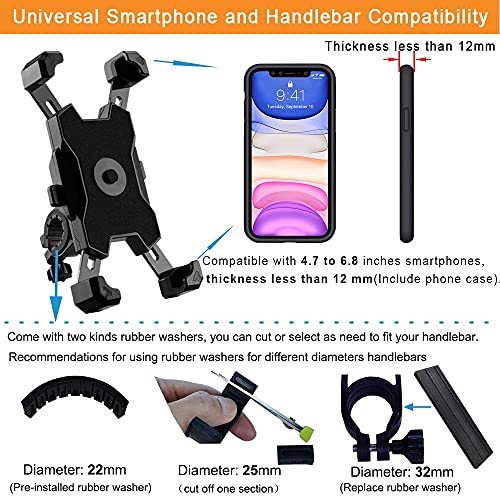 2025 Upgraded Bike Phone Mount, Easy Install and Quick Release Bicycle - Motorcycle Handlebar Phone Mount Holder, Bike Phone Holder for iPhone and More 4.7-6.8 inch Cell Phone - size: Handlebar