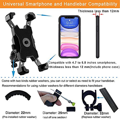 2025 Upgraded Bike Phone Mount, Easy Install and Quick Release Bicycle - Motorcycle Handlebar Phone Mount Holder, Bike Phone Holder for iPhone and More 4.7-6.8 inch Cell Phone - size: Handlebar