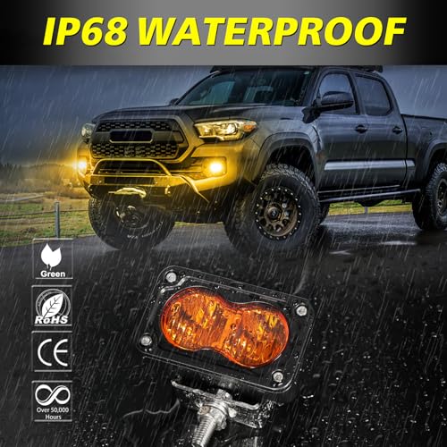 Amber LED Pods, AKD Part 3 Inch Flood CREE LED Fog Lights 40W Small Amber Chase Lights Off Road Driving Ditch Lights Pods 2 Packs for Truck Pickup Motorcycle SUV UTV ATV Dirt Bike Surron - color: Amber