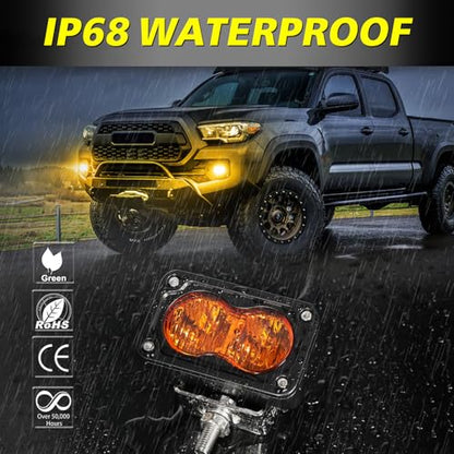 Amber LED Pods, AKD Part 3 Inch Flood CREE LED Fog Lights 40W Small Amber Chase Lights Off Road Driving Ditch Lights Pods 2 Packs for Truck Pickup Motorcycle SUV UTV ATV Dirt Bike Surron - color: Amber