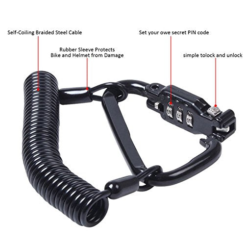 Little World Motorcycle Helmet Lock & Cable, Heavy Duty Universal Combination Lock Cable Caribeaner Lock Motorcycle Security PIN Locking Chain for Bike Helmet, Jacket, Cabinets & Luggage (Pack of 2) - size: 1.8M (Pack of 2)