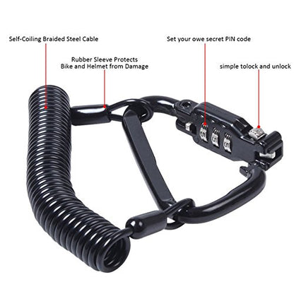 Little World Motorcycle Helmet Lock & Cable, Heavy Duty Universal Combination Lock Cable Caribeaner Lock Motorcycle Security PIN Locking Chain for Bike Helmet, Jacket, Cabinets & Luggage (Pack of 2) - size: 1.8M (Pack of 2)