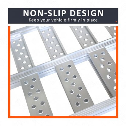 Aluminum Tri-Fold Ramp with Treads, 1600 lbs Capacity/535lbs per Section, ATV Ramp with Load Straps for Motorcycles, Truck Bed, ATVS, UTVS, Trailer, Tractor,Lawnmowers, Snow Blowers