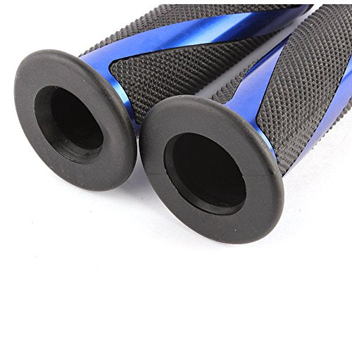 Pair of 7/8" 22mm Motorcycle CNC Aluminum Rubber Gel Hand Grips Handlebar for Sports Bike Chopper Cruiser Bike - color: Blue with Bar End