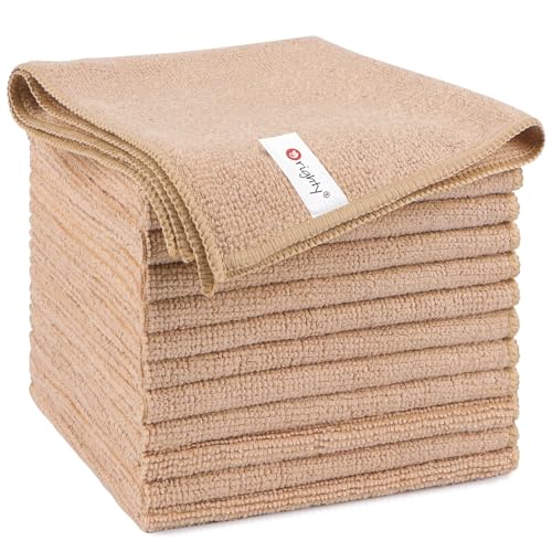 Orighty Microfiber Cleaning Cloth, 12 Pack Microfiber Towels for Cars, Highly Absorbent Car Cleaning Supplies, Lint Free Cloths Clean Rags for Car Care, House, Kitchen, 12x11 inch, Brown - color: Brown, size: Pack of 12