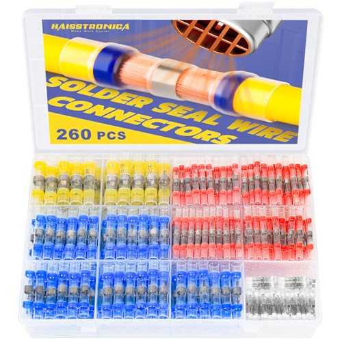 Haisstronica 260PCS Waterproof Heat Shrink Wire Connectors - Self Solder, Marine & Stereo (20Yellow, 60White, 90Red, 90Blue) Solder Sleeve - style: 260PCS