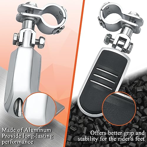 FOVPLUE 1",1.25"Highway Footpegs, Adjustable Highway Peg w/Clamp for Harley Touring Softail Dyna Sportster models w/25mm-32mm Engine Guard/Tubing, CHROME#3 - color: Chrome For Streamliner Style