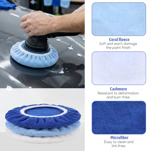 6 PCS Car Polishing Pads, 10 Inch Microfiber Wool Coral Fleece Buffing Pads for Orbital Polisher, Wax Applicator Pad for Vehicle Detailing, Waxing and Cleaning Microfiber, Wool, Coral Fleece