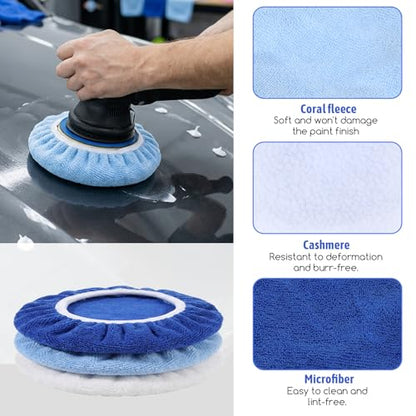 6 PCS Car Polishing Pads, 10 Inch Microfiber Wool Coral Fleece Buffing Pads for Orbital Polisher, Wax Applicator Pad for Vehicle Detailing, Waxing and Cleaning Microfiber, Wool, Coral Fleece