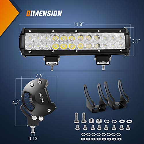 Nilight 12 Inch 72W Led Light Bar Spot Flood Combo 2PCS 4 Inch 18W Led Pods Boat Lights Driving Fog Lights Work Light for Trucks Off Road w/Rocker Switch Wiring Harness- 3 Leads, 2 Years Warranty - color: 72W Light +18w 2Pcs Light +Wiring harness