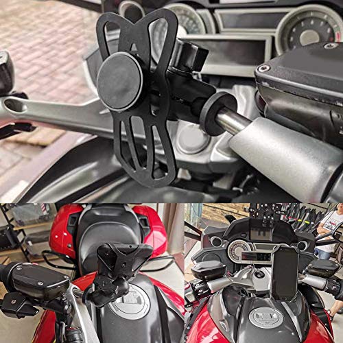 Motorcycle Phone Mount, Stem Yoke Navigation Bracket Holder for Mobile Phones, 16mm-19mm Hole Fitment with Adjustable, Secure Elastic Straps for Riding