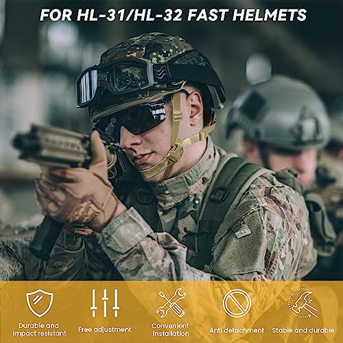 Tactical Helmet Chin Strap Adjustable Dial 4 Points Suspension System with Bolts and Screws for Tactical Fast MICH Bump Helmet Accessory - color: Style 2- Khaki