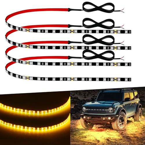 12V Led Light Strip 18" Connectable Amber LEDs Strip Lights for Car Motorcycle Golf Cart Automotive Trucks Boat Marine Waterproof Amber Led Strip, 4Pack - color: Yellow Led Strip Connectable, size: 18Inch/45CM