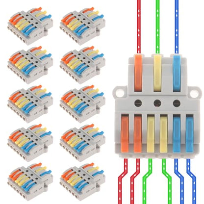DIANN 10pcs Lever Wire Connectors 3 in 6 Out Circuit Inline Splices Electrical Wire Connector 28-12 AWG Quick Connect Splice Wire Connectors - style: 3 in 6 out