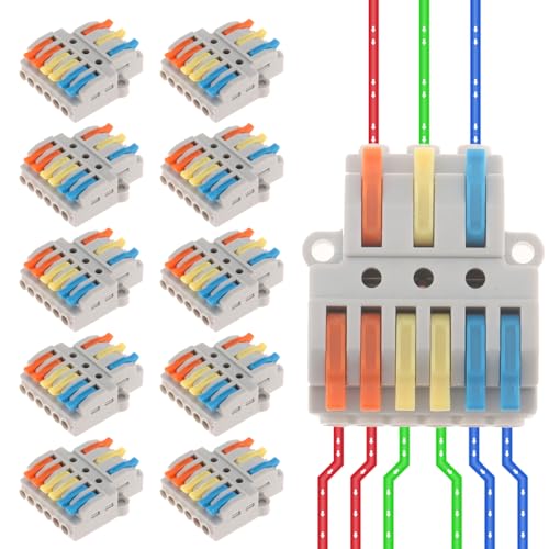 DIANN 10pcs Lever Wire Connectors 3 in 6 Out Circuit Inline Splices Electrical Wire Connector 28-12 AWG Quick Connect Splice Wire Connectors - style: 3 in 6 out