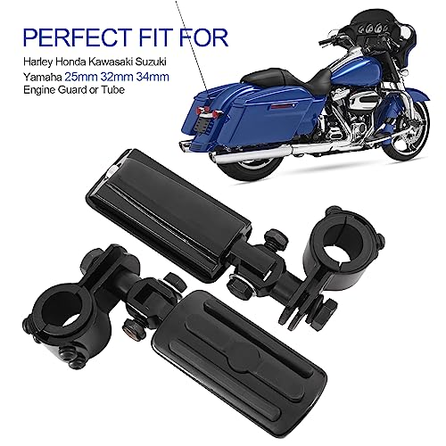 Motorcycle Highway Pegs, Crash Bar Foot Pegs for Harley Touring Electra Street Glide Road King Sportster, Kawasaki, 1"(25mm), 1 1/4"(32mm), 1 1/3"(34mm) Engine Guard Footrest, 1 Pair - color: Slotted Style - All Black