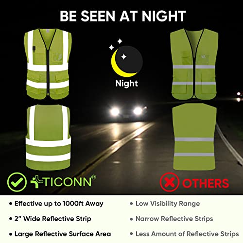 TICONN Reflective Safety Vest High Visibility Class II Mesh Vest for Women & Men Meets ANSI Standards - color: Yellow, size: Large