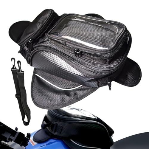 Motorcycle Tank Bag - Water Resistant Motorbike Bag | Magnetic & Strap Mount | 6.7 Inch Capacity | Black Oxford Cloth | 12.6x7.09x5.12 Inches | Powersports Tank Bag