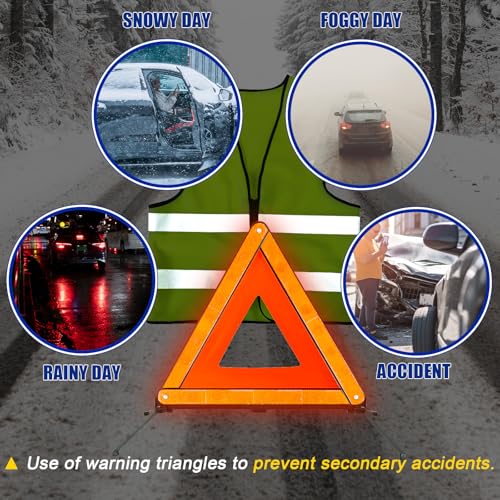 NYXOVA Warning Triangle Kit with Reflective Warning Vest, Reflective Warning Road Safety Triangle Kit, Foldable Safety Triangle Kit Road Emergency Warning Reflector