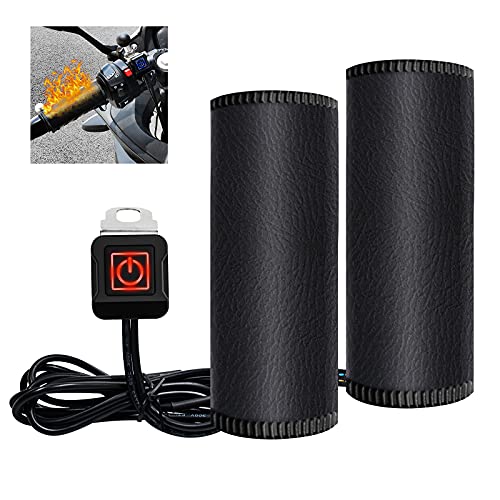 Heated Motorcycle Grips Covers, IP67 Waterproof Winter Motorcycle Gear, Heated Grips for 12V ATV Motorcycle Hand Grip with Temperature Adjustable & Fast Heating