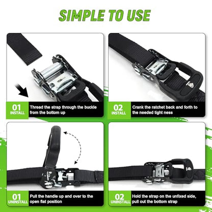 Heavy Duty Ratchet Straps (4 Pack) - Motorcycle Straps Tie Downs 5,208lb Break Strength - 1.5 in x 15ft Ratchet Tie Down Straps,15" Soft Loop Tie Down Straps for Truck, Cargos - style: Black,1.5"x15',5208lb