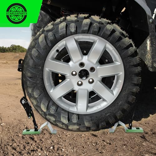 Heavy Duty Wheel Chock Tie Down Straps Set (2PK) - 4,400lb Guaranteed Max Break Strength, (2) 2" x 8' Trailer Tire Straps with (4) Wheel Chocks for ATV, UTV or Tractors - style: 2PK - Black