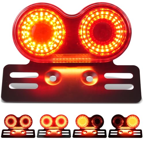 Motorcycle Tail Light, Motorcycle Brake Light, IP67 Waterproof Motorcycle Turn Signals Running Light with License Plate Bracket Fit for Street Bike Cruiser Chopper Bobber (Red, 90 LEDS) - color: Red