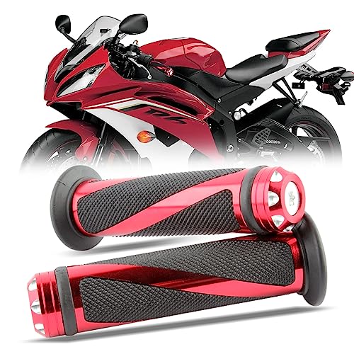 Pair of 7/8" 22mm Motorcycle CNC Aluminum Rubber Gel Hand Grips Handlebar for Sports Bike Chopper Cruiser Bike - color: Red with Bar End