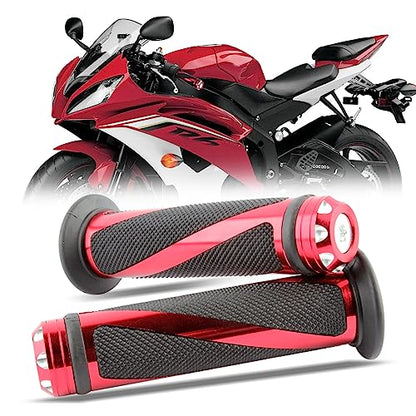 Pair of 7/8" 22mm Motorcycle CNC Aluminum Rubber Gel Hand Grips Handlebar for Sports Bike Chopper Cruiser Bike - color: Red with Bar End